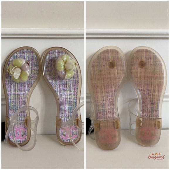 Authentic CHANEL Pink CC Clear Camelia Jelly Strap Flip Flops Flat Sandals 36/6 - Picture 7 of 14